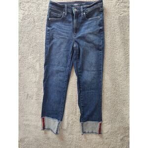 Chico's 2T High Rise Straight Leg Ankle Crop Jeans Womens Red Trim Cuff‎  28x28